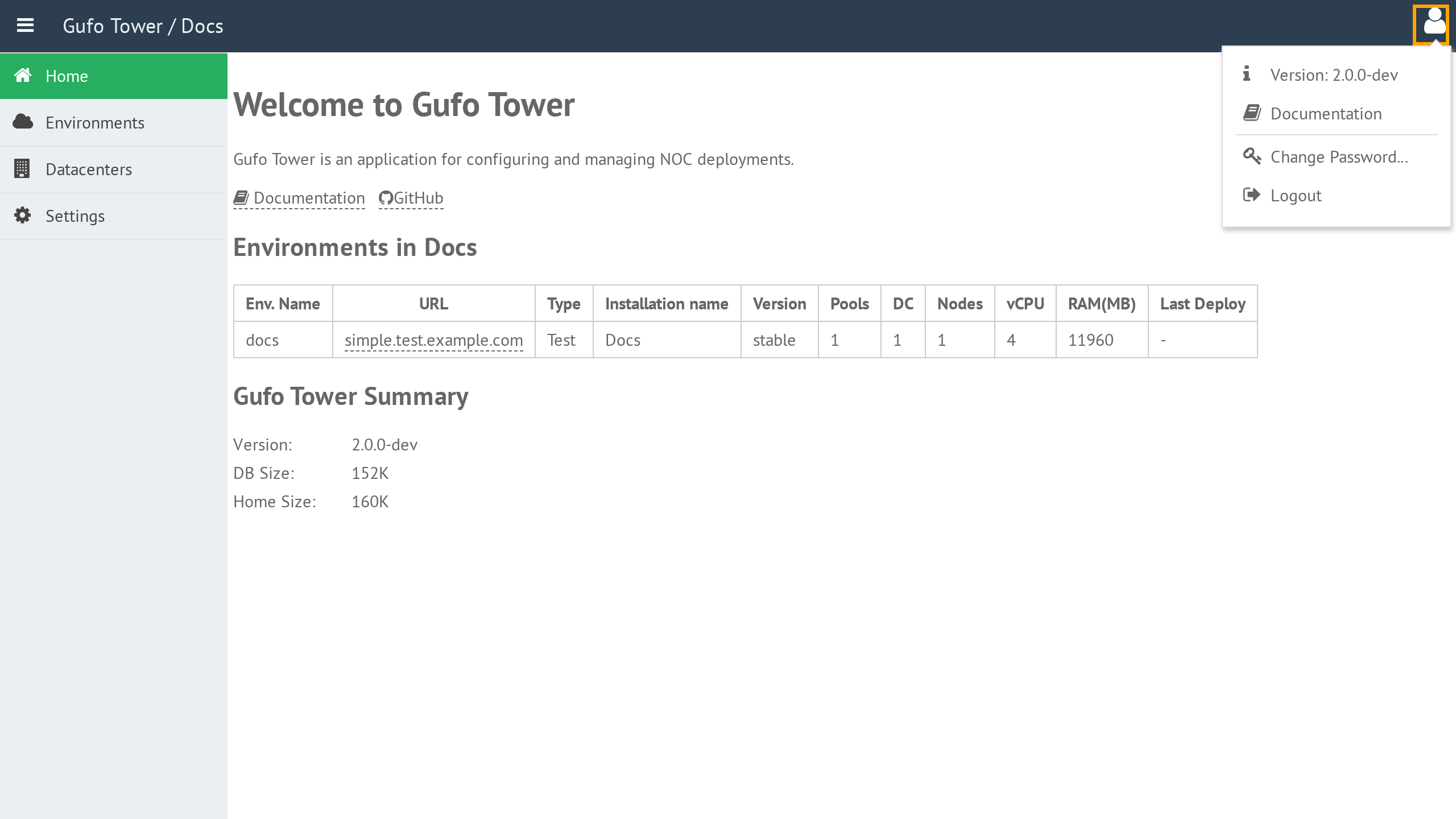 User menu